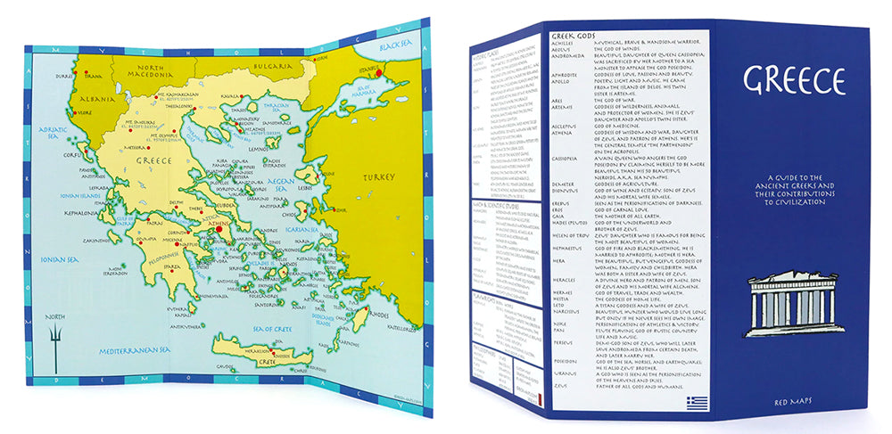 Map of Greece with historical and cultural information and facts.