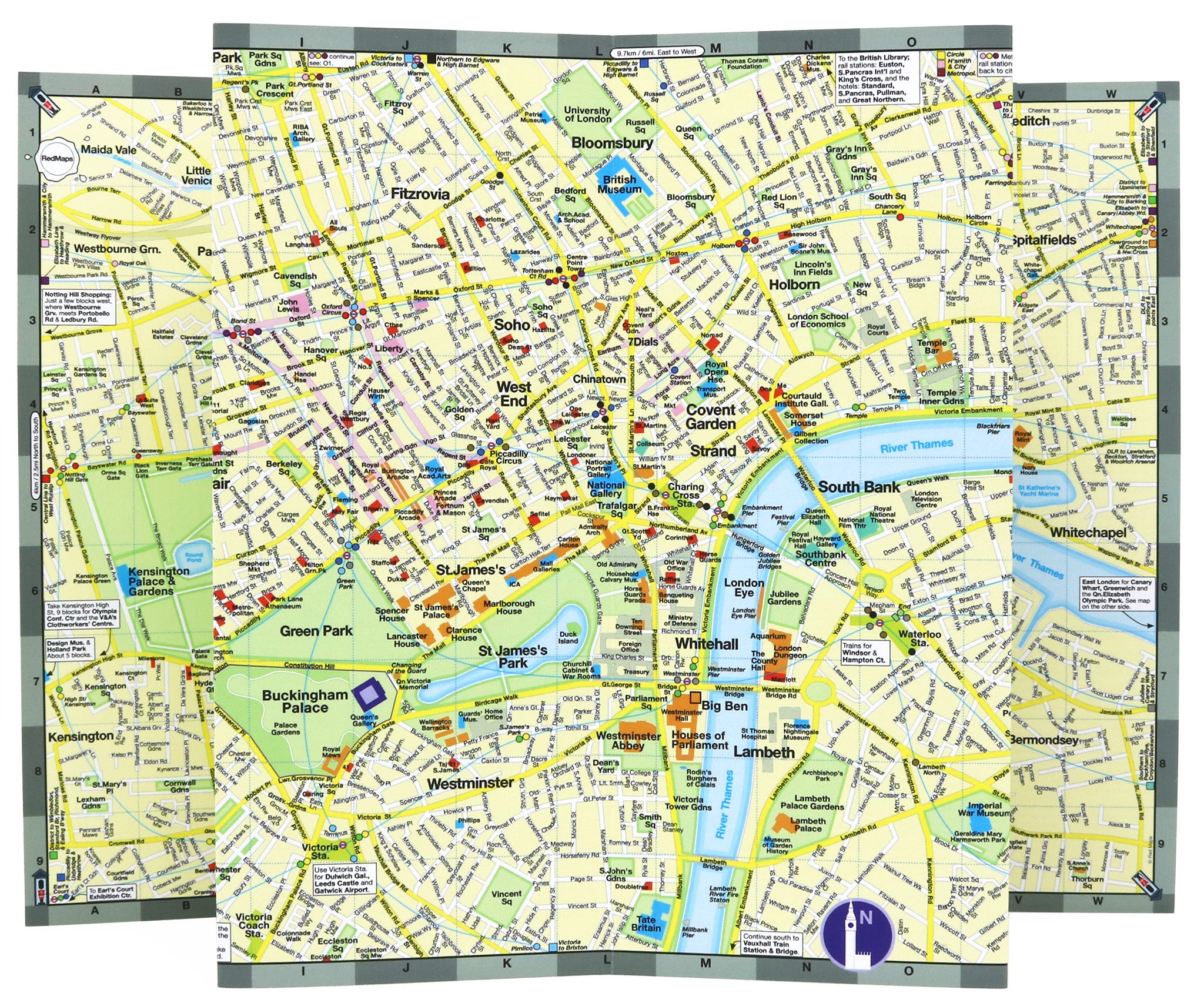 Map of central London with shopping and popular attractions.