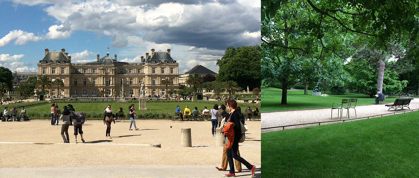 Scenes of people in Luxembourg Gardens in Paris.
