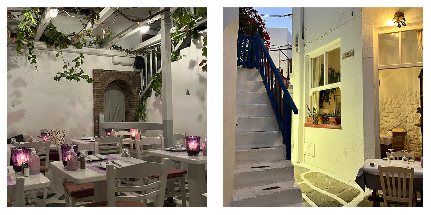 Eva's Garden and La Maison Katrin restaurants in Mykonos, Greece.