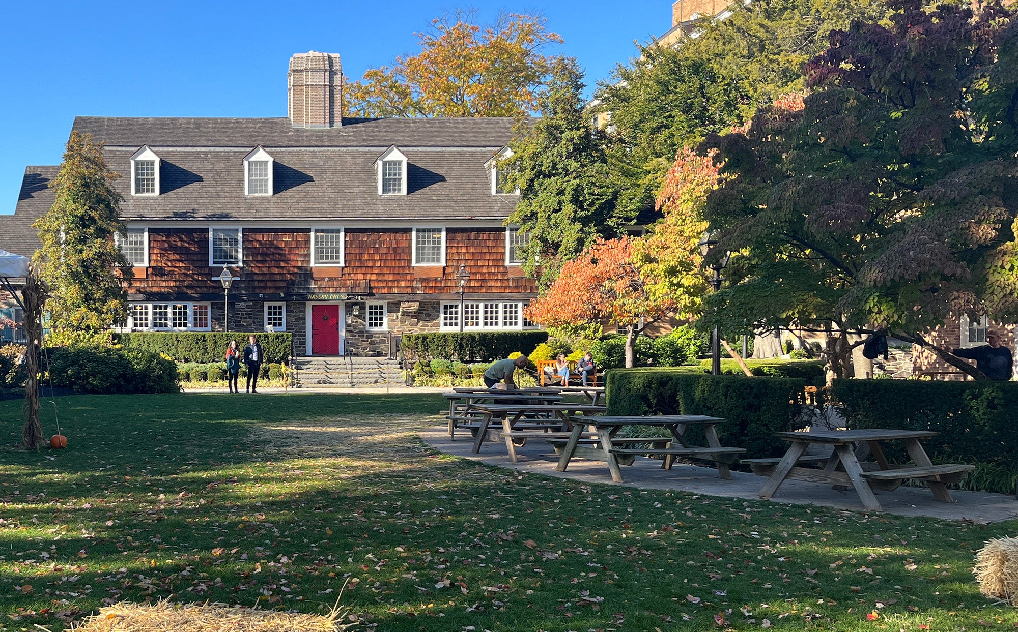 Nassau Inn and the green space of Palmer Square in Princeton.