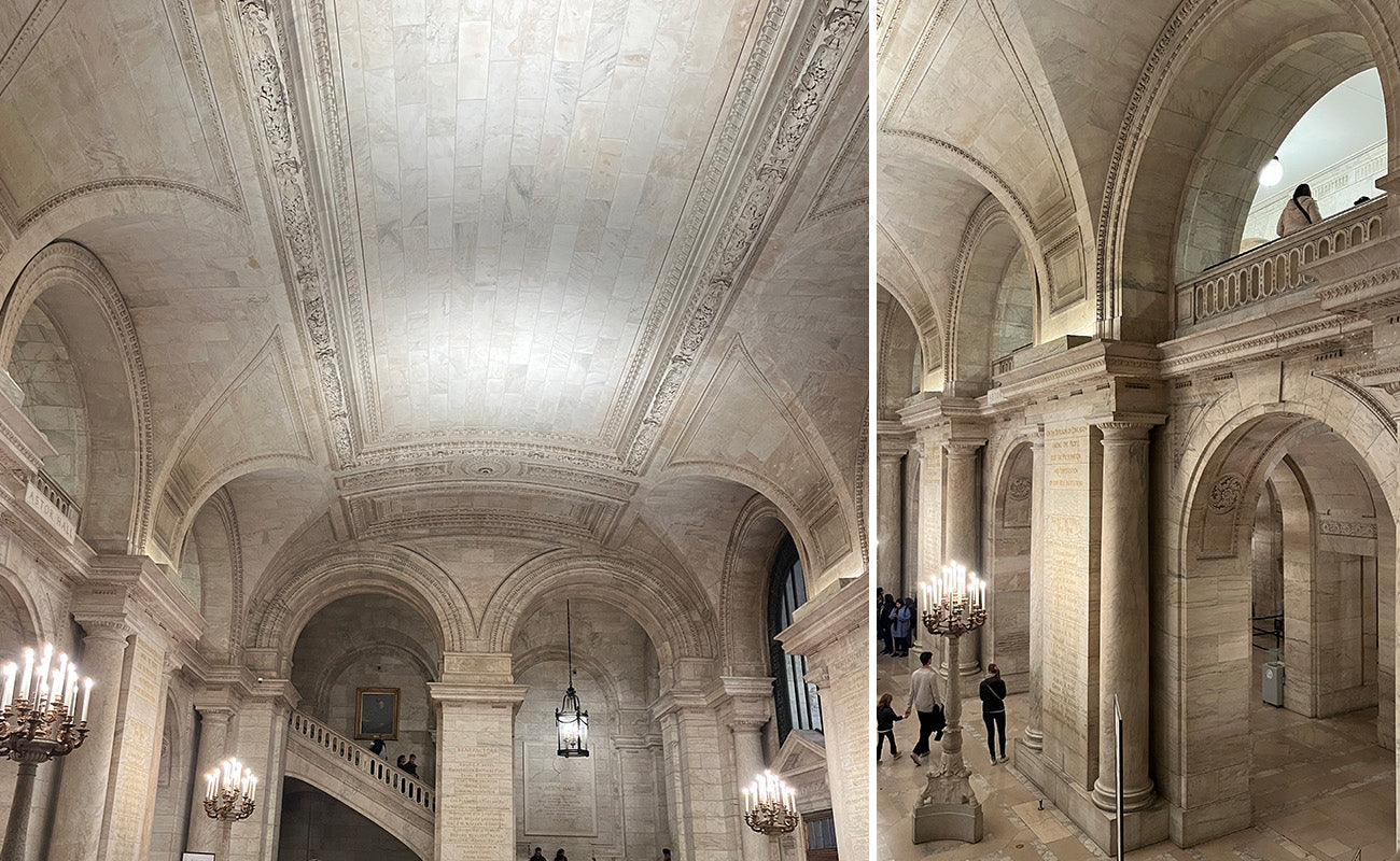 New York Fifth Avenue Library marble lobby and arches.