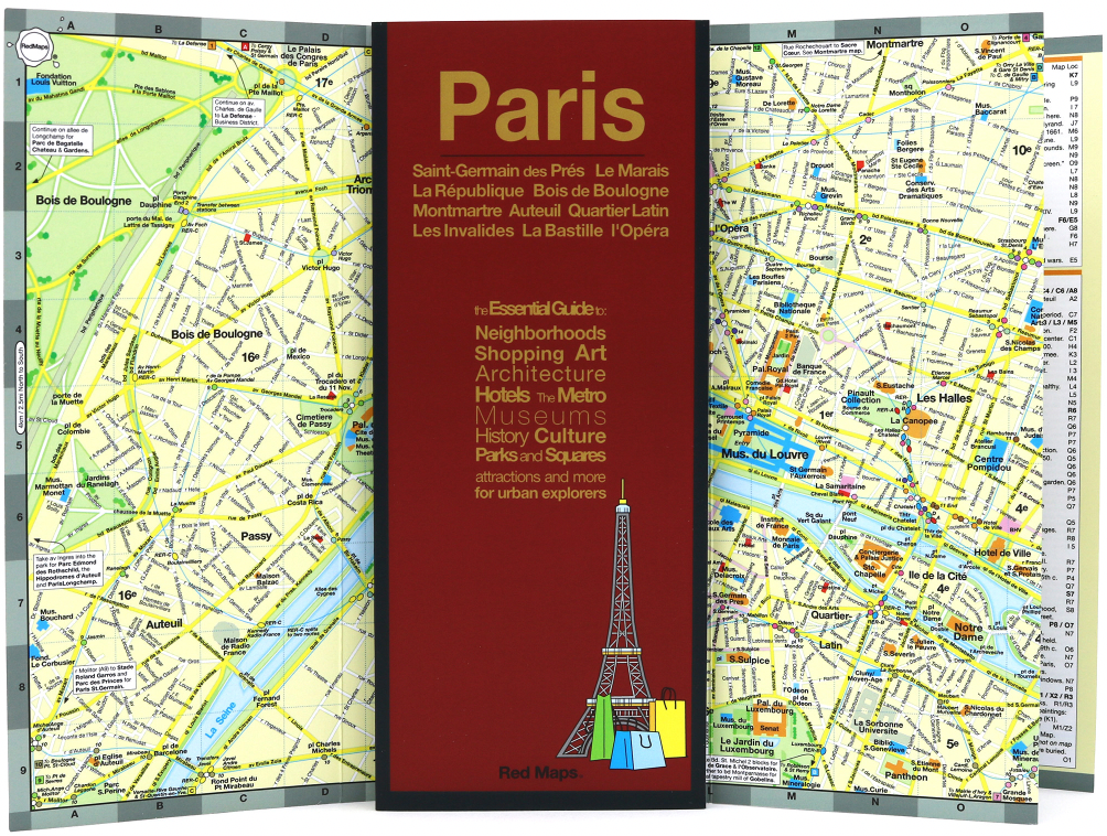 Foldout travel map to Paris, France.