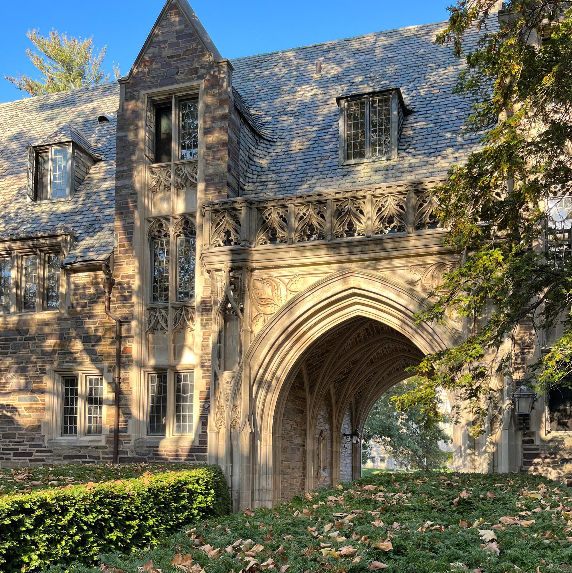 Gothic style stone archway at Princeton University.