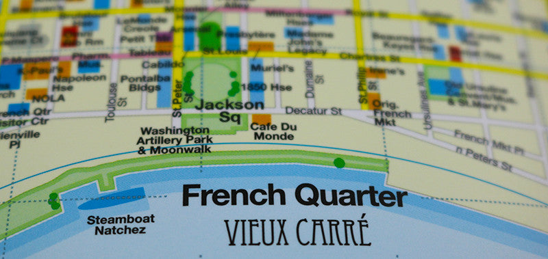 New Orleans map showing Jackson Square, French Quarter and Cafe du Monde.