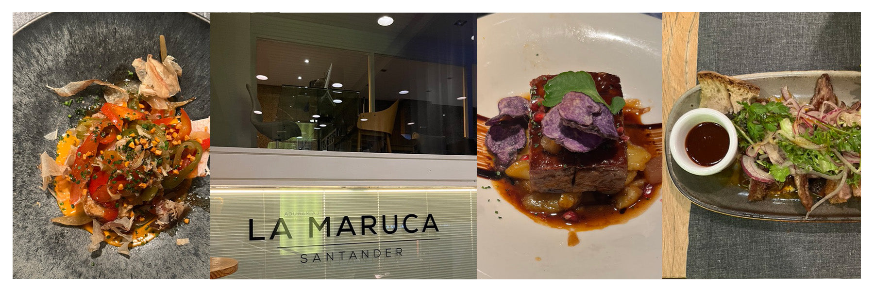 Artful presentation of food dishes at La Maruca Restaurant in Madrid Spain.