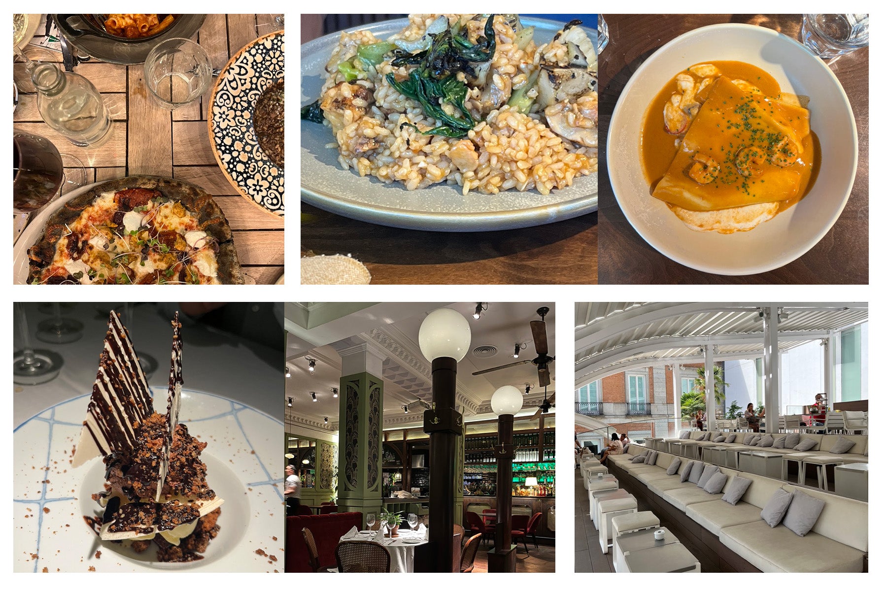 Food and interior views of Madrid restaurants.