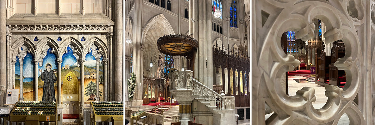 Architectural interior details of St. Patrick's main altar and shrines.