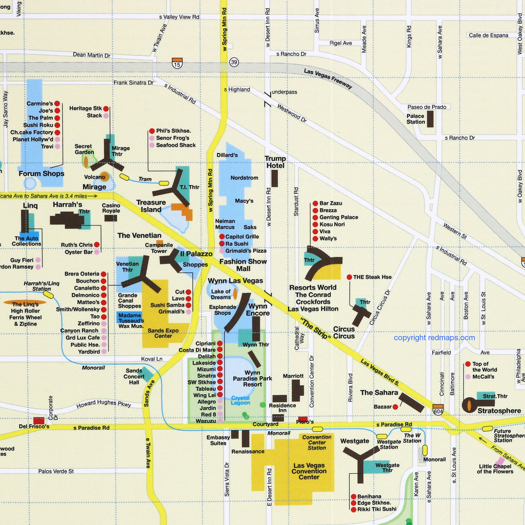 Las Vegas Entertainment and Attractions Travel Map | Red Maps