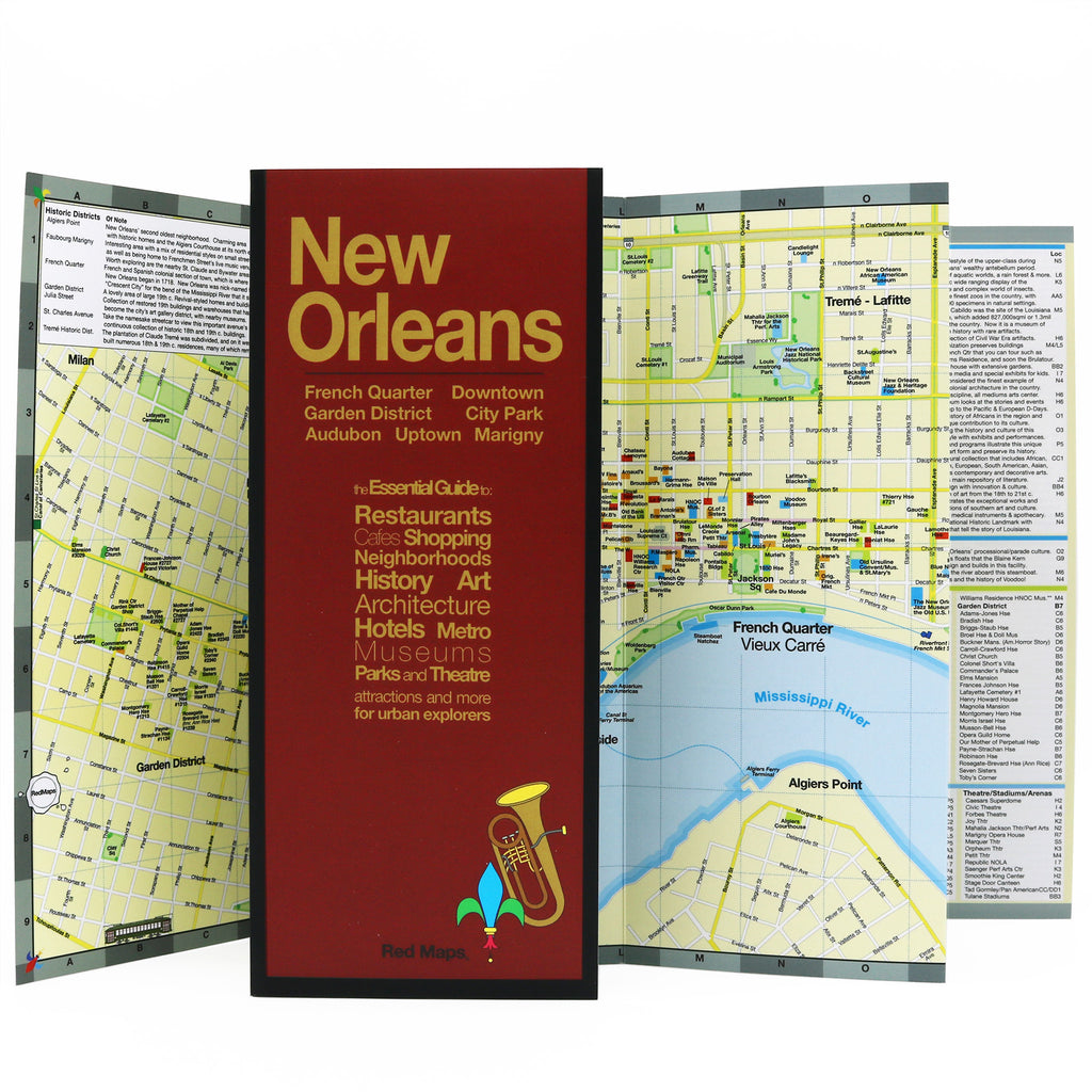 NEW ORLEANS City Center Foldout Travel Map Red Maps