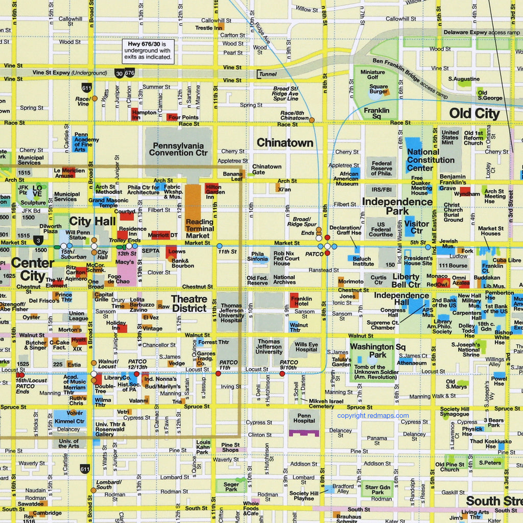 Philadelphia City Center Foldout Travel Map | Red Maps