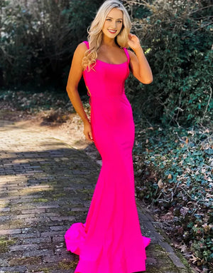 Wholesale Sexy Mermaid Hot Pink Open Back Long Prom Dress prom dress in store - TingPo Dresses Wholesale