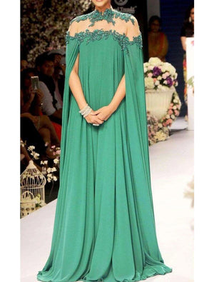 Wholesale A-Line Evening Gown Elegant Dress Formal Wedding Guest Christmas Red Green Dress Floor Length Sleeveless High Neck Fall Wedding Guest Chiffon with Appliques Pure Color - TingPo Dresses Wholesale