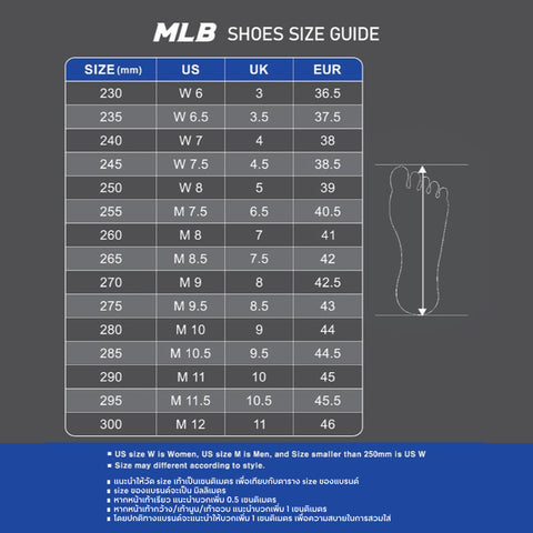 mlb size chart shoes