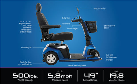 Pride Maxima 3-Wheel Mobility Scooter Features