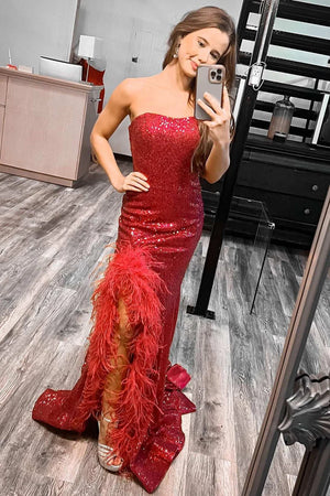 Strapless Trumpet With Side Slit Sequins Party Prom Dress - Joyofdress