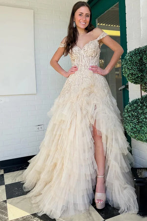 Sweetheart Off-Shoulder Lace Appliques Tulle A-Line Prom Dress - Joyofdress