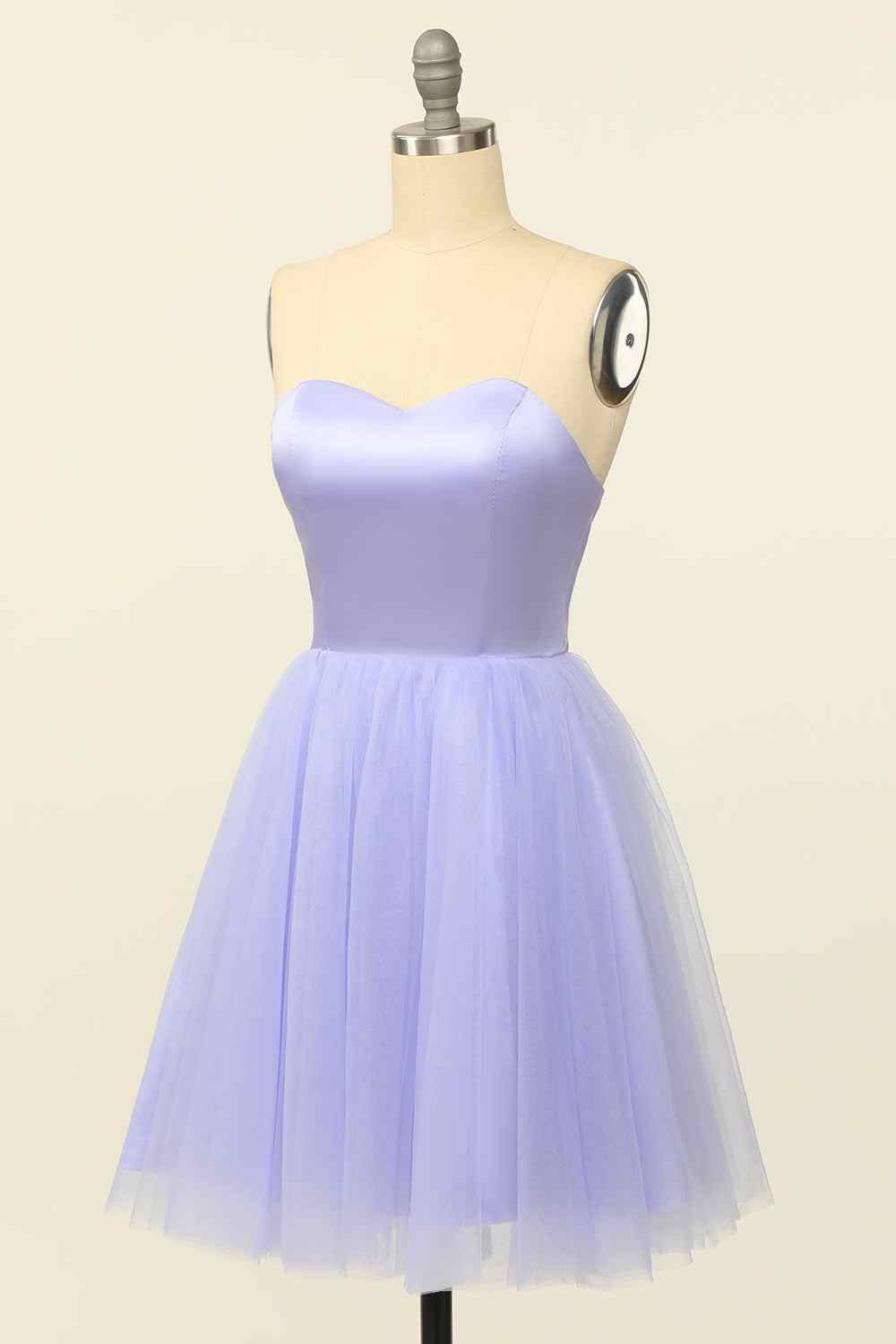 Lilac A-line Strapless Voluminous Tulle Mini Homecoming Dress with Sas –  Joyofdress