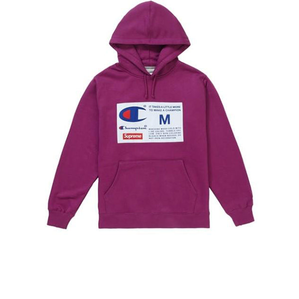 SUPREME CHAMPION LABEL HOODED SWEATSHIRT PURPLE FW18 - Stay Fresh