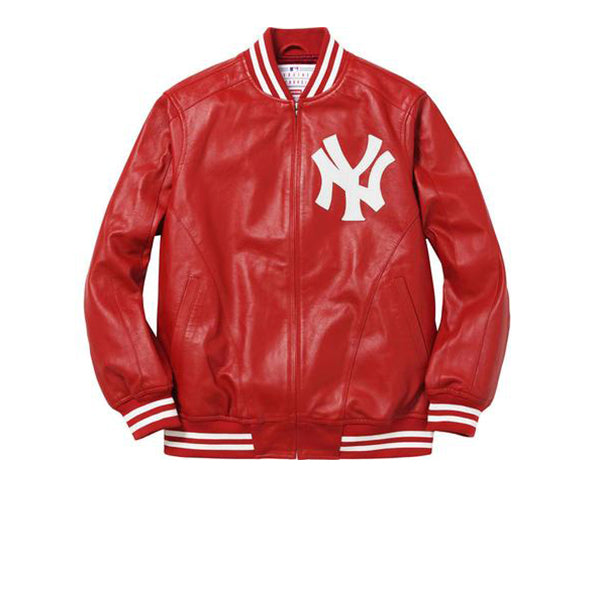supreme leather jacket red