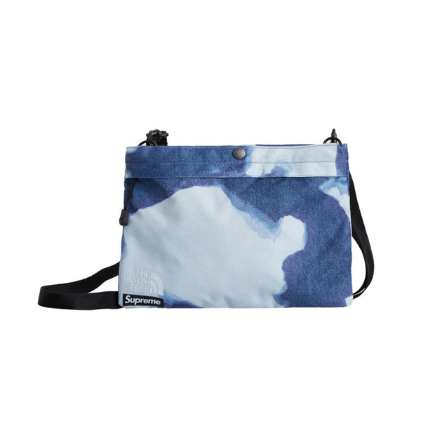 SUPREME X THE NORTH FACE BLEACHED DENIM PRINT SHOULDER BAG INDIGO FW21