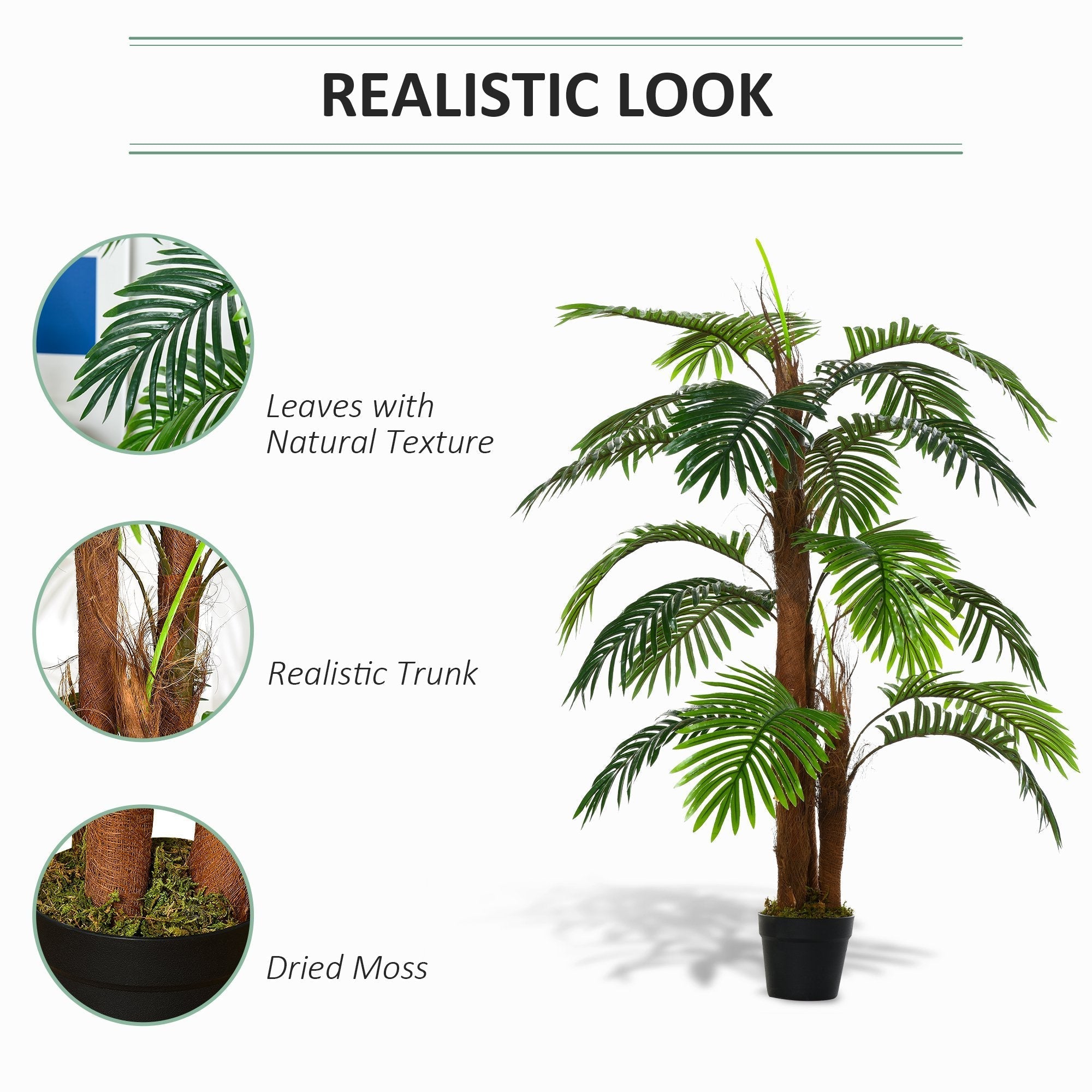 120cm/4FT Artificial Palm Tree Decorative Plant w/ 19 Leaves Nursery Pot Fake Plastic Indoor Outdoor Greenery Home Office Décor - Image 4