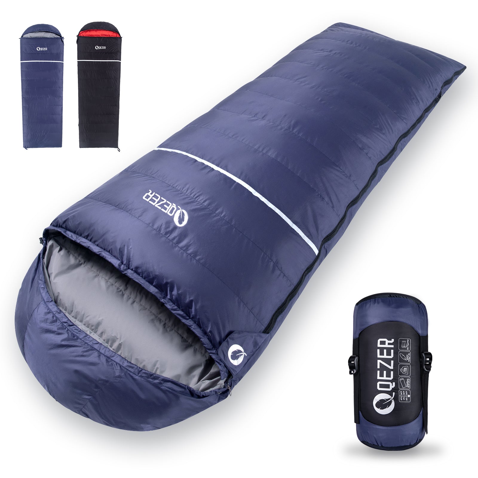 QEZER Down Sleeping Bag for Adults 32°F Compact Lighter and Warmer