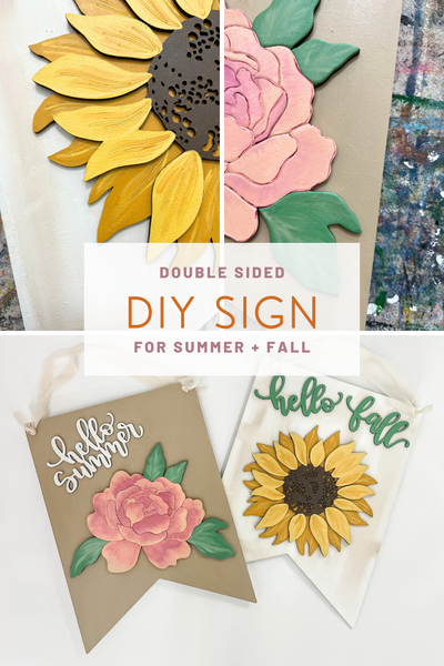 DIY Sign for Summer and Fall _ Hello Summer Peony Sign _ Hello Fall Sunflower Sign _ Craft Subscription Box _ Crafts delivered to you home