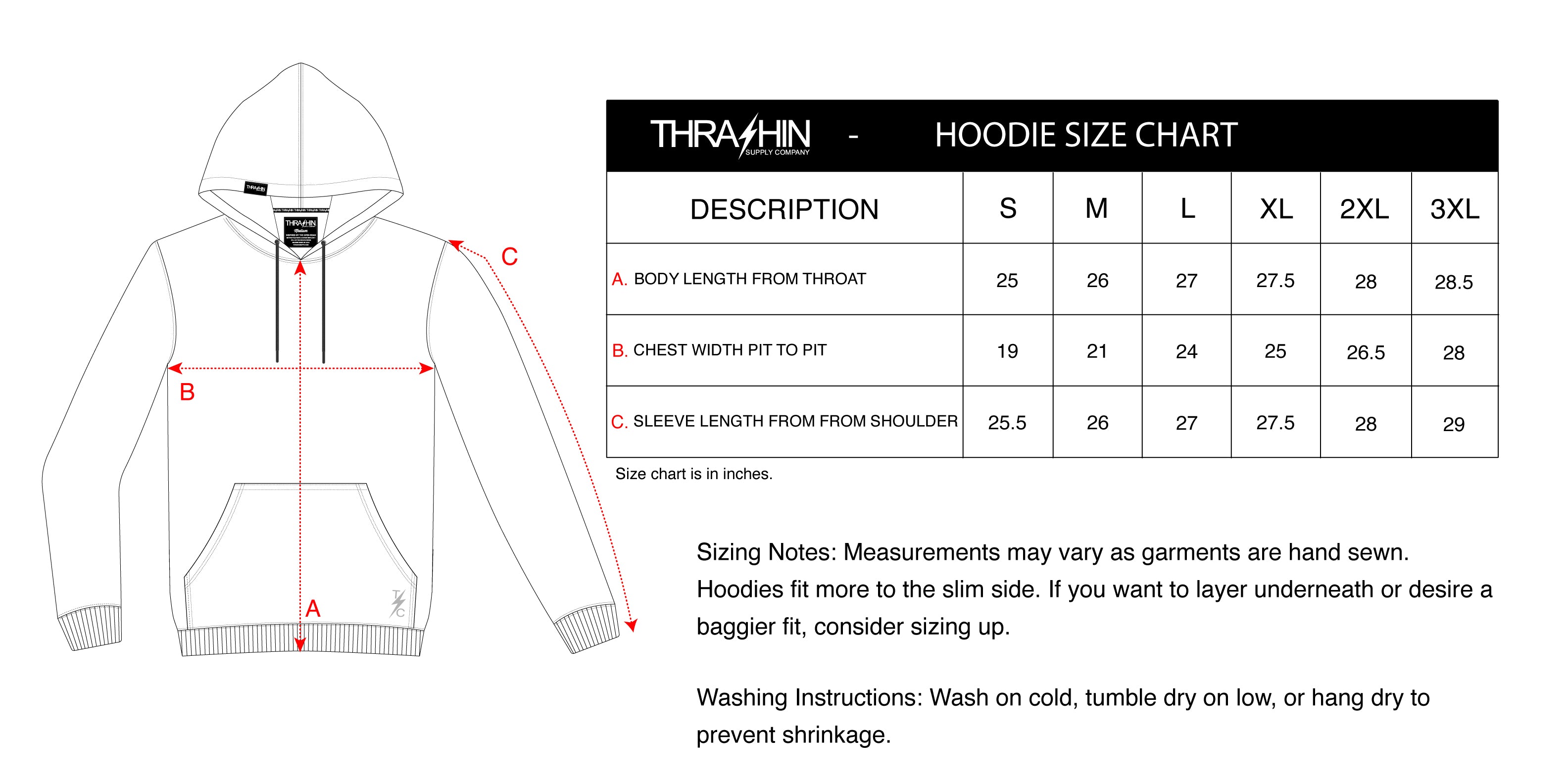 Hoodie Sizing Guide Thrashin Supply Co