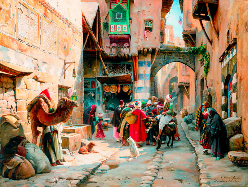 A Street Scene Damascus by Gustav Bauernfeind