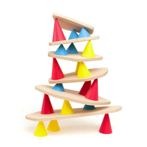 Stacked triangle shapes with wooden planks