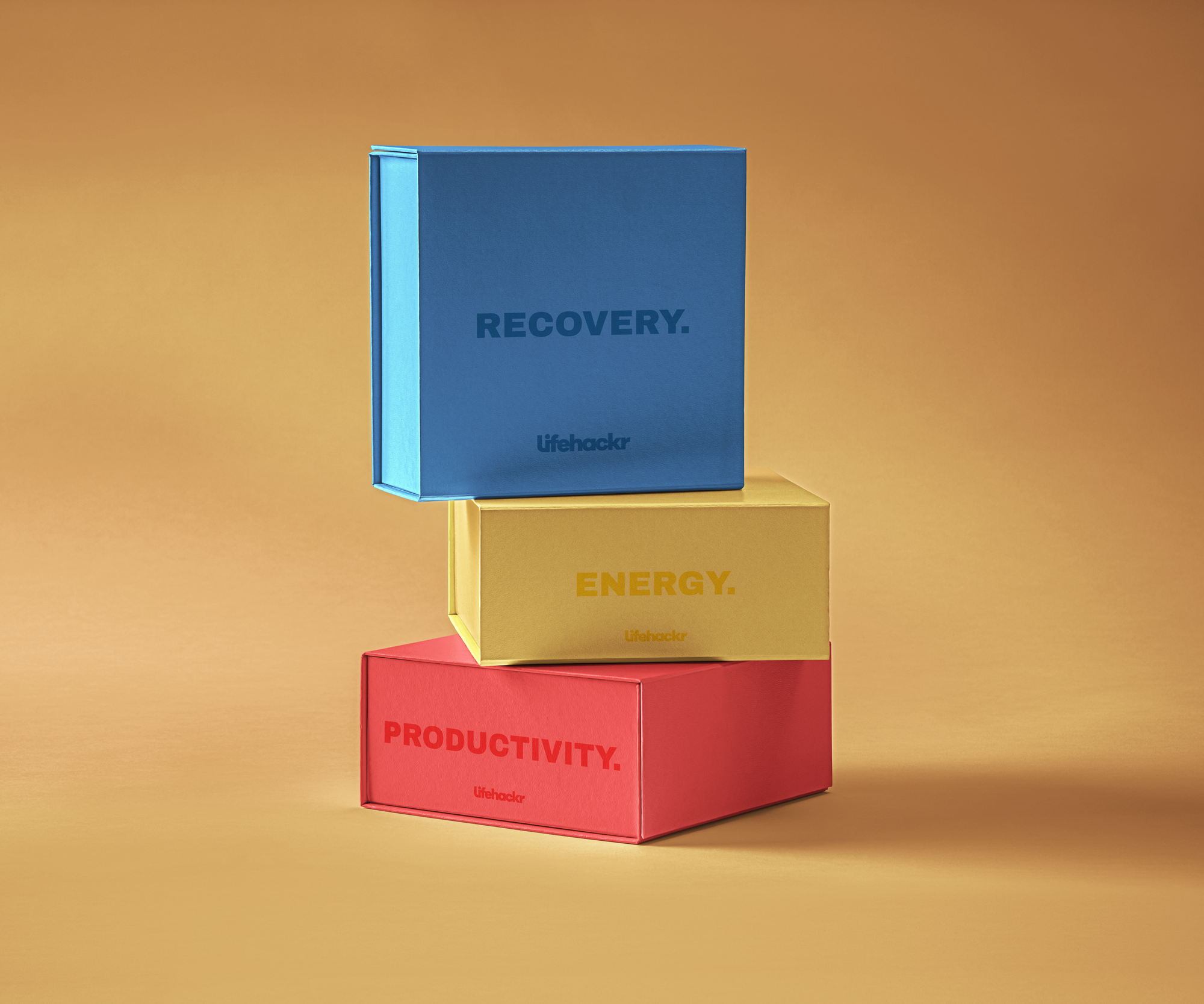 Three boxes: blue for recovery, yellow for energy, and red for productivity