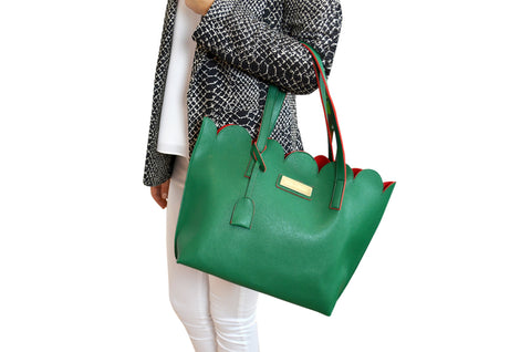 Green Scallop Edge Tote Handbag