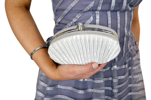 Mimi & Thomas White Pleated Satin Vintage Oval Clutch