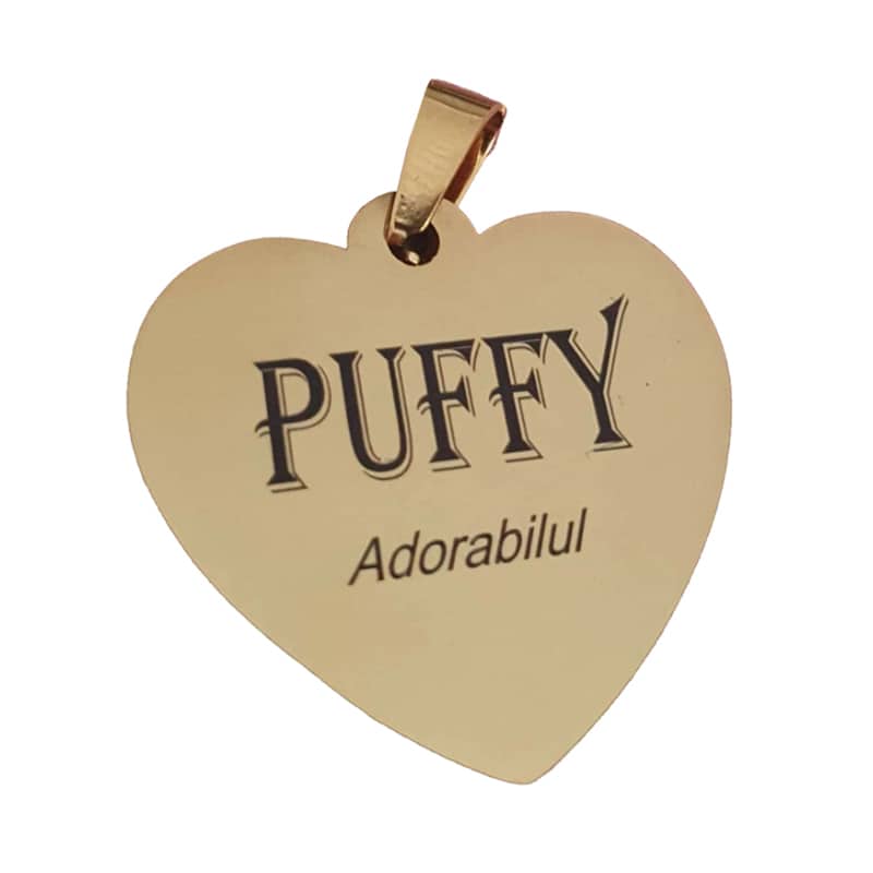 Medalion auriu in forma de inima personalizat 'Puffy Adorabilul'