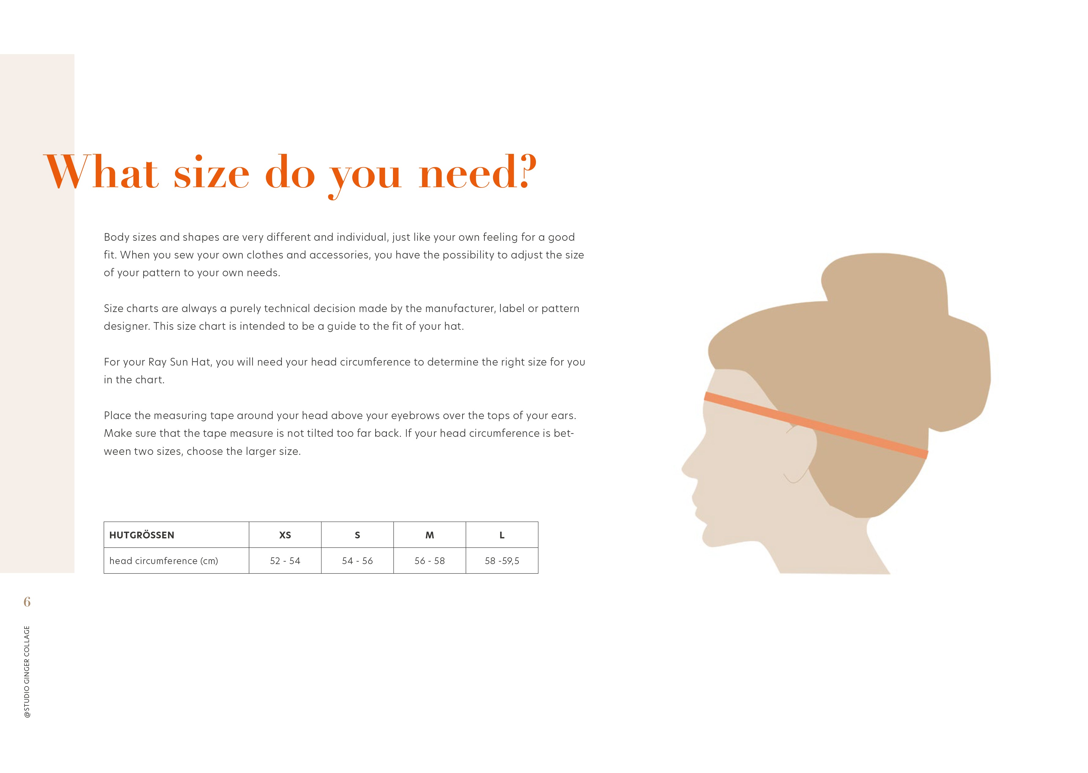 Ray Hat size chart head circumference