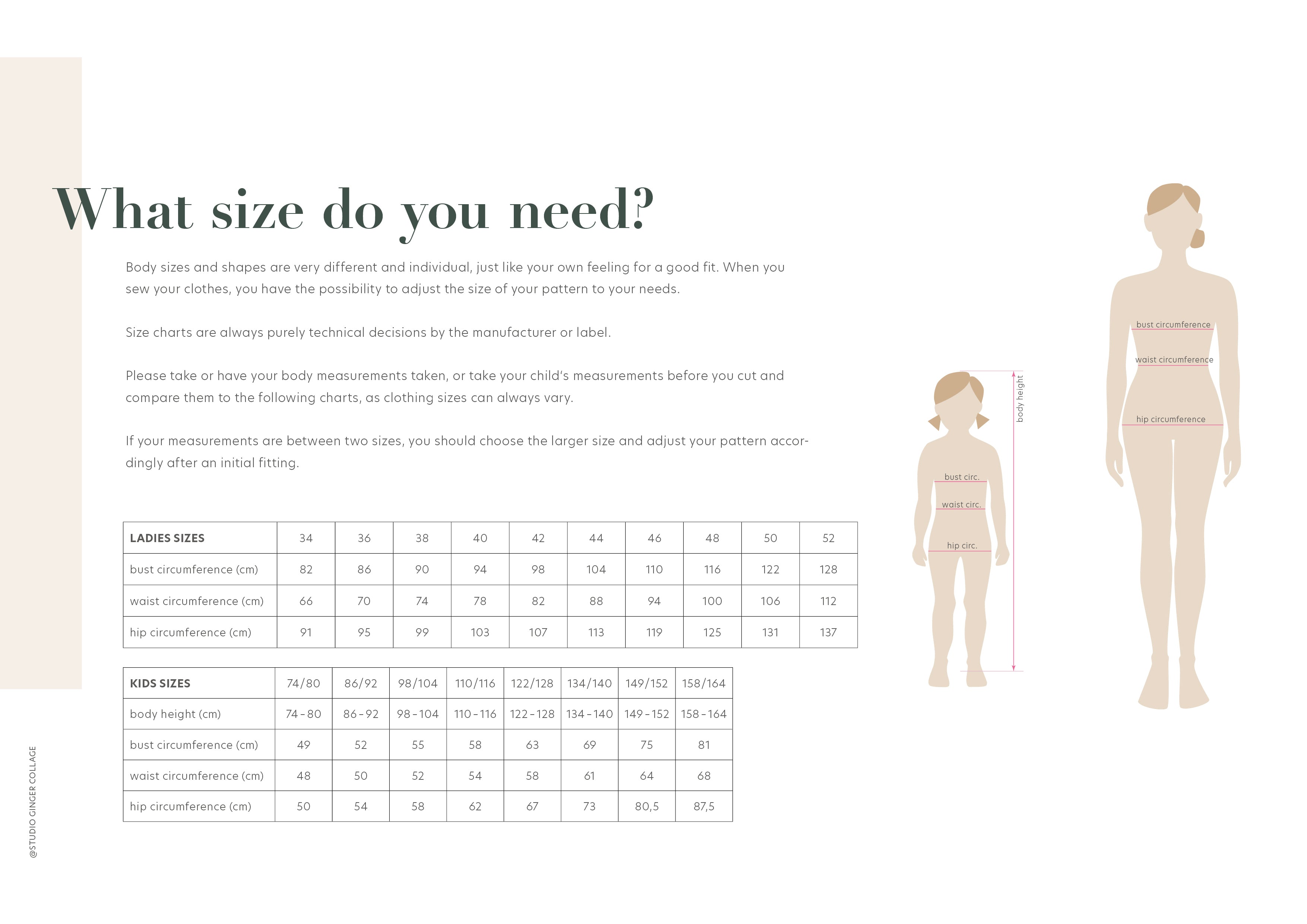 Size Chart Ladies and Kids