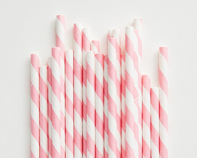 Pink Formal Paper Party Straws - 25 Pack – Girl Baby Shower Straws, Princess Straws, Pink Striped