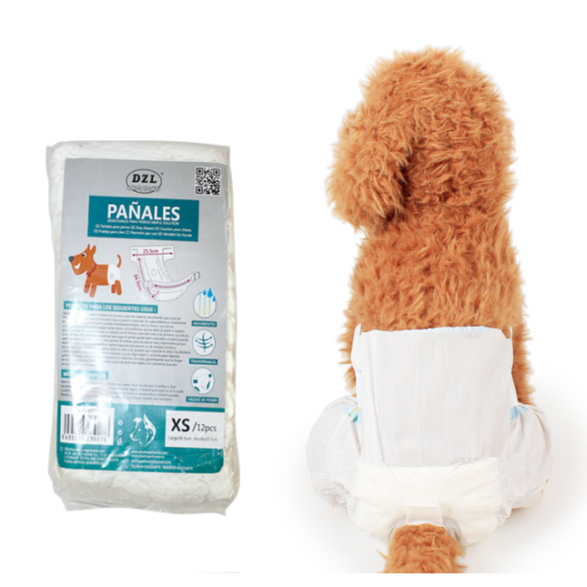 Pañales desechables para perros machos pañal sanitarios para perro mascotas  bragas higiénicas suaves absorbentes M (20.5x61cm) 36uds