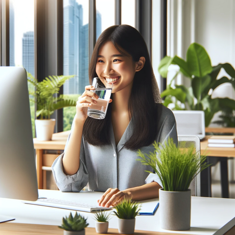 Waterdrinken op kantoor, tijdens werk