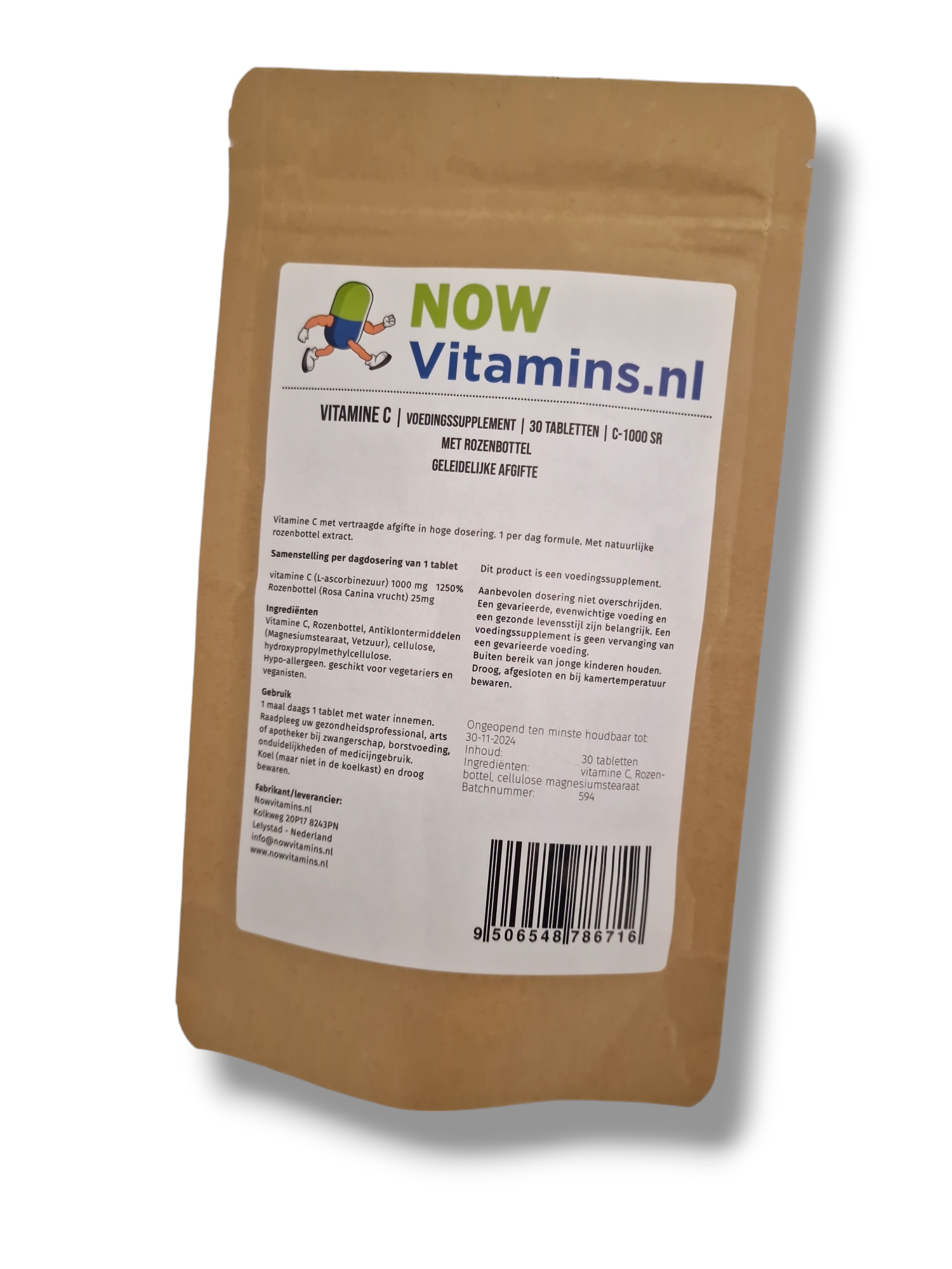 Huismerk vitamine C 1000 SR Rozenbottel 30 tabletten - NowVitamins