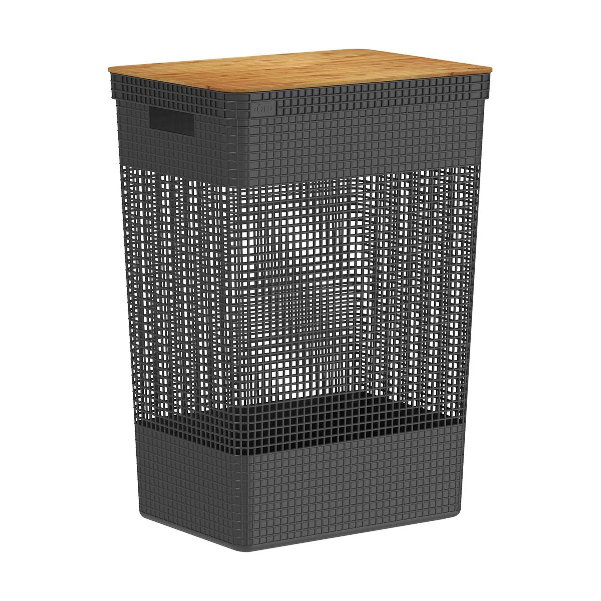 Cesto De Roupas Grid Com Tampa De Bambu 49 Litros 1
