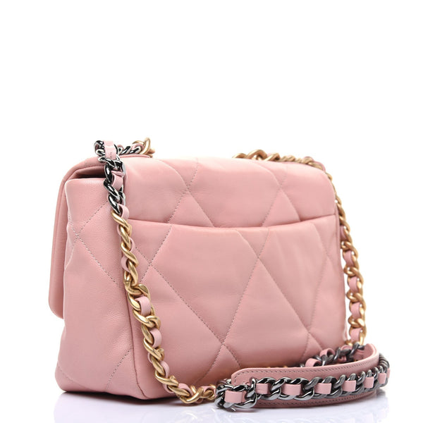 CHANEL 19 Small Quilted Pink Goat Skin Leather Small Shoulder Flap Bag