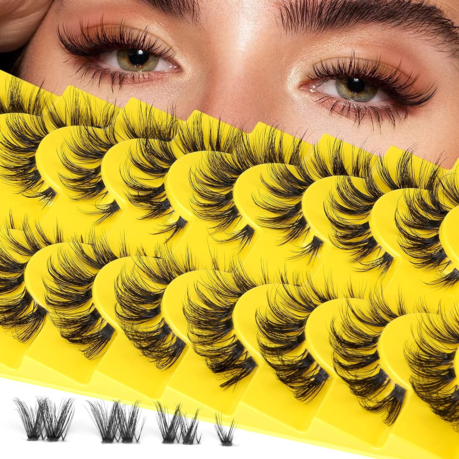 Cluster Lashes D Curl False Eyelashes Natural Clear Band Individual Lashes Cat Eye Wispy Lash Extensions DIY Eyelashes Pack