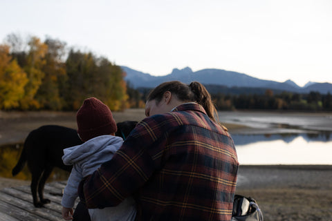 Randonnée avec enfants poussette vue sur la montagne Allgäu ostallgäu