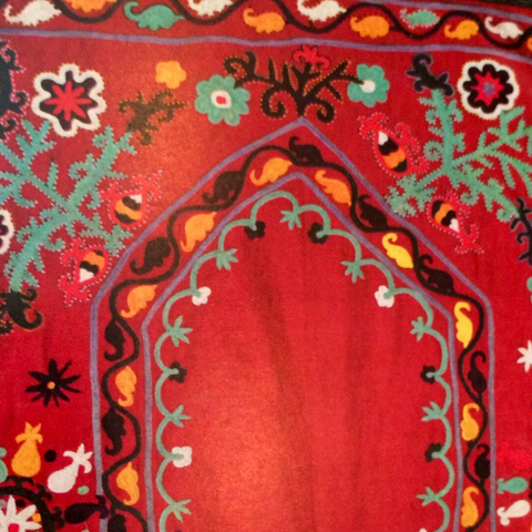 5 Blossom Flower-Evil Eye Amulet on Prayer Rug-Tajikistan