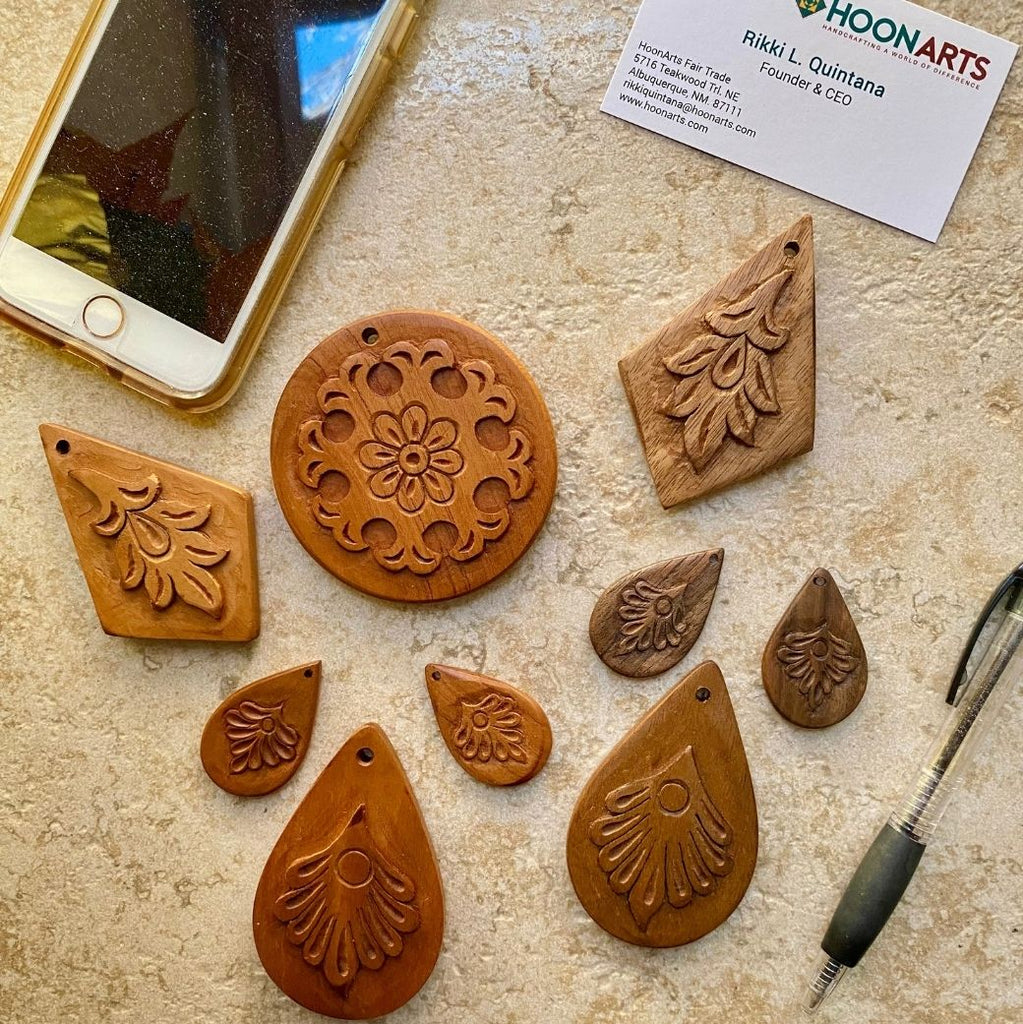 Hand Carved Wooden Earrings and Pendants from Tajikistan | HoonArts
