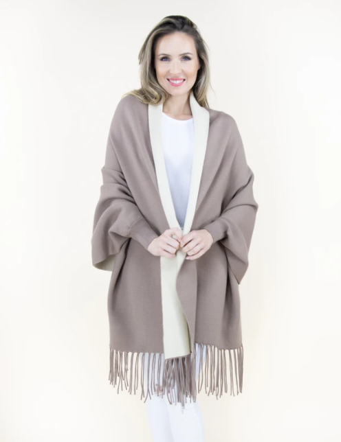 VERY MODA SWEATER SHAWL - KHAKI - FP60511KHTN