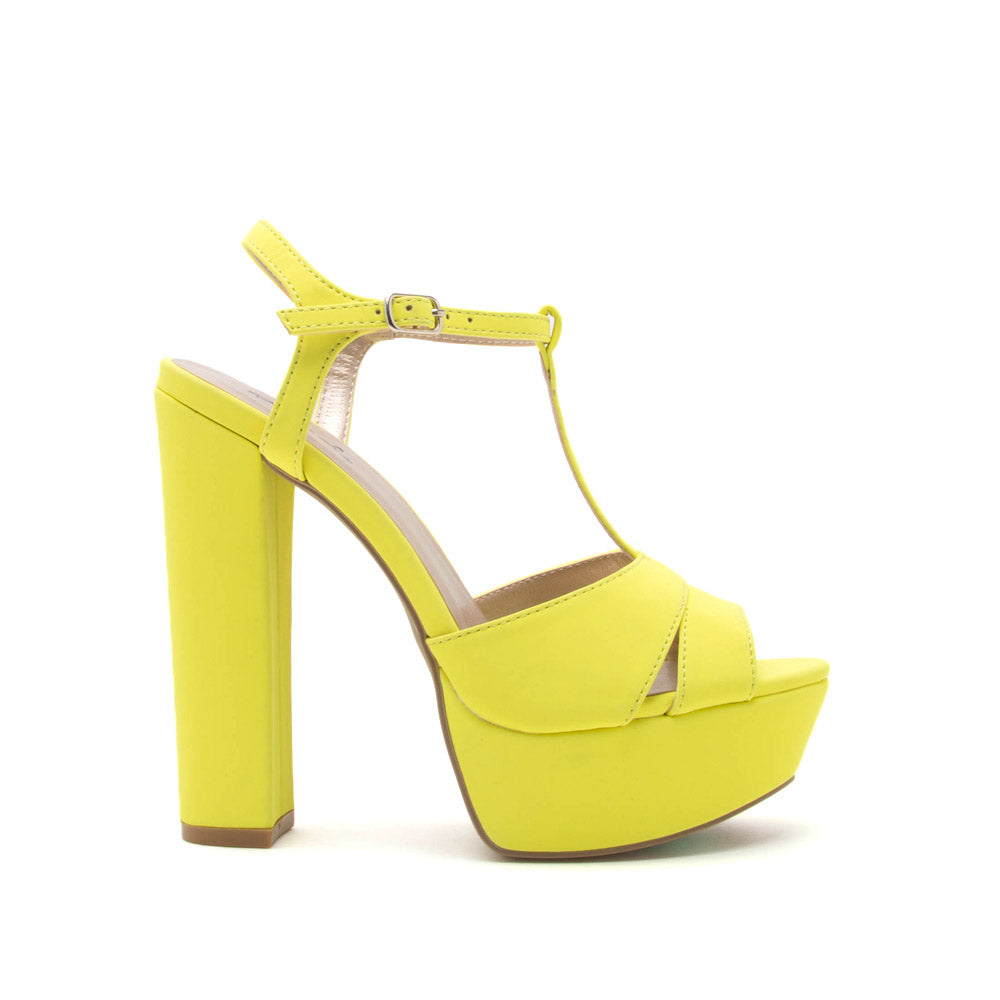 Shoes Beat-78 Neon Yellow T Strap Platforms