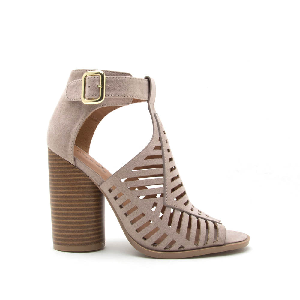 Shoes Bondi-37A Taupe Caged Peep Toe Bootie